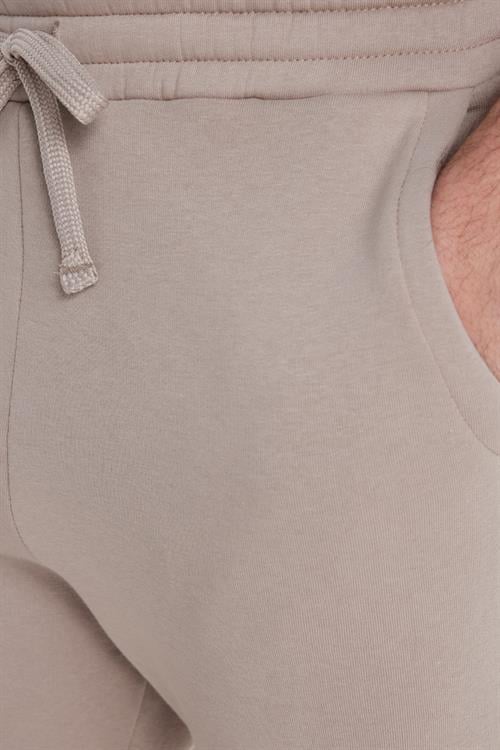 Unisex Relax Fit Rahat Kesim Şardonlu 3 Cepli Lastikli Jogger Paça Bej Eşofman Altı