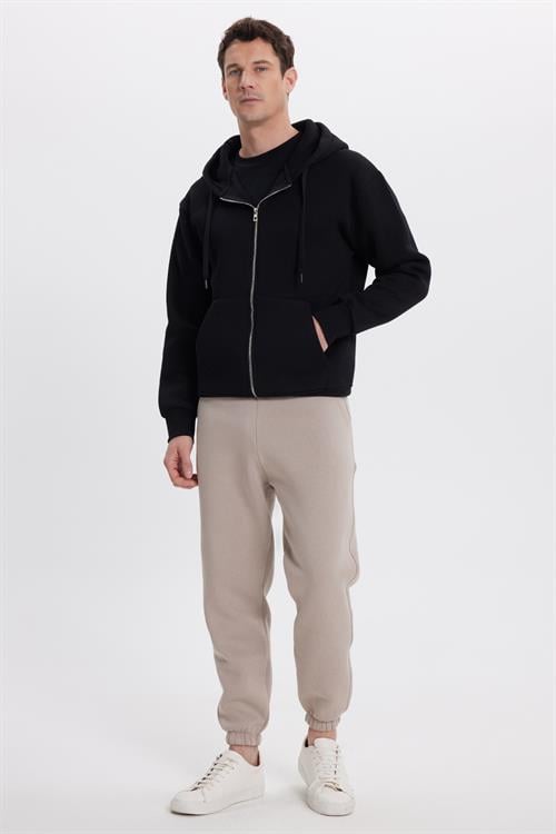 Unisex Relax Fit Rahat Kesim Şardonlu 3 Cepli Lastikli Jogger Paça Bej Eşofman Altı