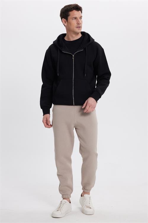 Unisex Relax Fit Rahat Kesim Şardonlu 3 Cepli Lastikli Jogger Paça Bej Eşofman Altı