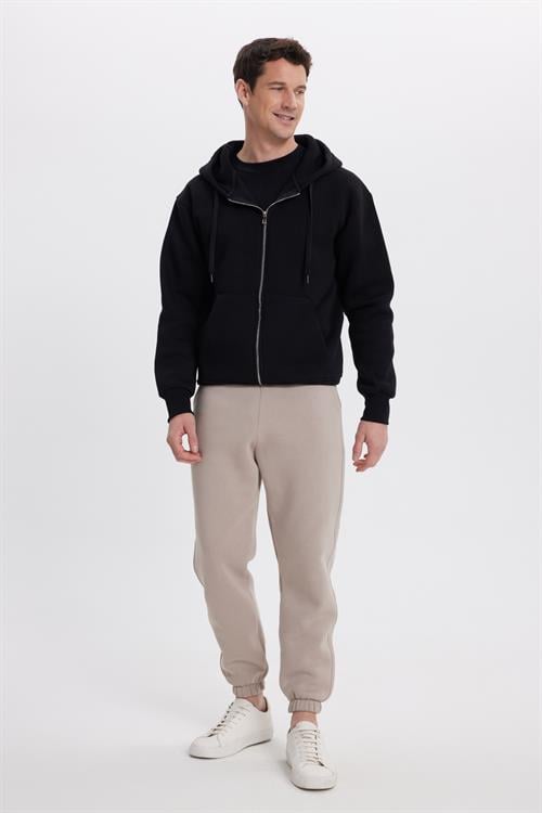 Unisex Relax Fit Rahat Kesim Şardonlu 3 Cepli Lastikli Jogger Paça Bej Eşofman Altı