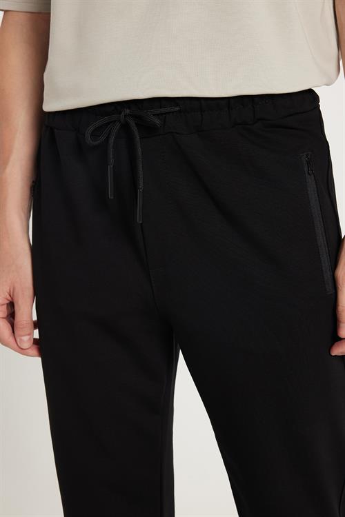 Unisex Standart Fit Pamuklu 2 İplik Fermuar Cepli Lastikli Bağlamalı Düz Paça Siyah Eşofman Altı