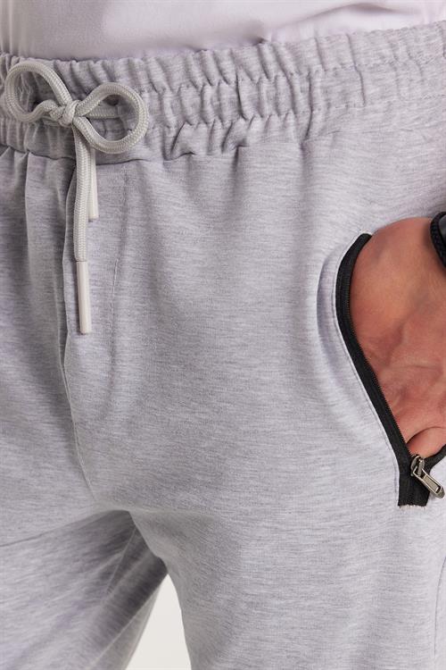 Unisex Standart Fit Pamuklu 2 İplik Fermuar Cepli Beli Lastikli Bağlamalı Düz Paça Gri Eşofman Altı