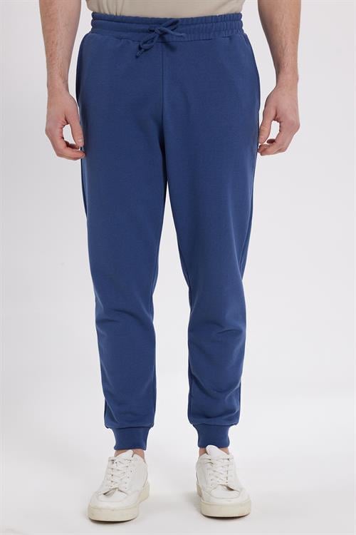 Erkek Regular Fit Klasik Kesim Beli Bağcıklı Jogger Cepli Lastikli Paça İndigo Eşofman Altı