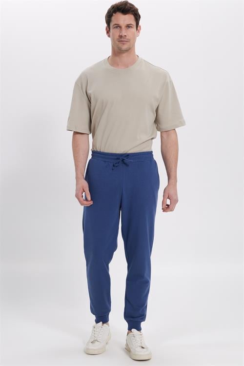Erkek Regular Fit Klasik Kesim Beli Bağcıklı Jogger Cepli Lastikli Paça İndigo Eşofman Altı