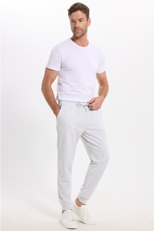 Erkek Regular Fit Klasik Kesim Beli Bağcıklı Jogger Cepli Lastikli Paça Gri Eşofman Altı