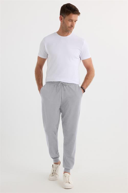 Erkek Regular Fit Klasik Kesim Beli Bağcıklı Jogger Cepli Lastikli Paça Gri Eşofman Altı