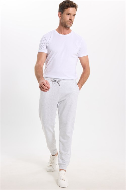 Erkek Regular Fit Klasik Kesim Beli Bağcıklı Jogger Cepli Lastikli Paça Gri Eşofman Altı
