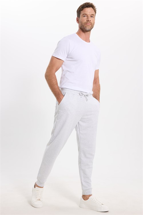 Erkek Regular Fit Klasik Kesim Beli Bağcıklı Jogger Cepli Lastikli Paça Gri Eşofman Altı