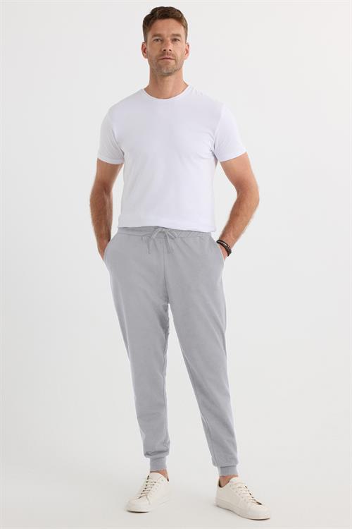 Erkek Regular Fit Klasik Kesim Beli Bağcıklı Jogger Cepli Lastikli Paça Gri Eşofman Altı