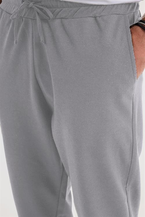 Erkek Regular Fit Klasik Kesim Beli Bağcıklı Jogger Cepli Lastikli Paça Gri Eşofman Altı
