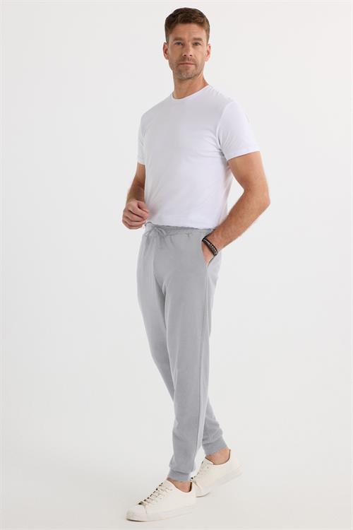 Erkek Regular Fit Klasik Kesim Beli Bağcıklı Jogger Cepli Lastikli Paça Gri Eşofman Altı