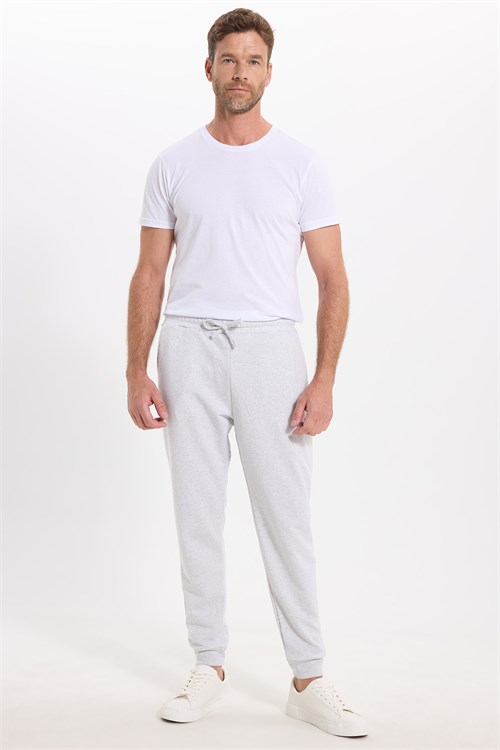 Erkek Regular Fit Klasik Kesim Beli Bağcıklı Jogger Cepli Lastikli Paça Gri Eşofman Altı