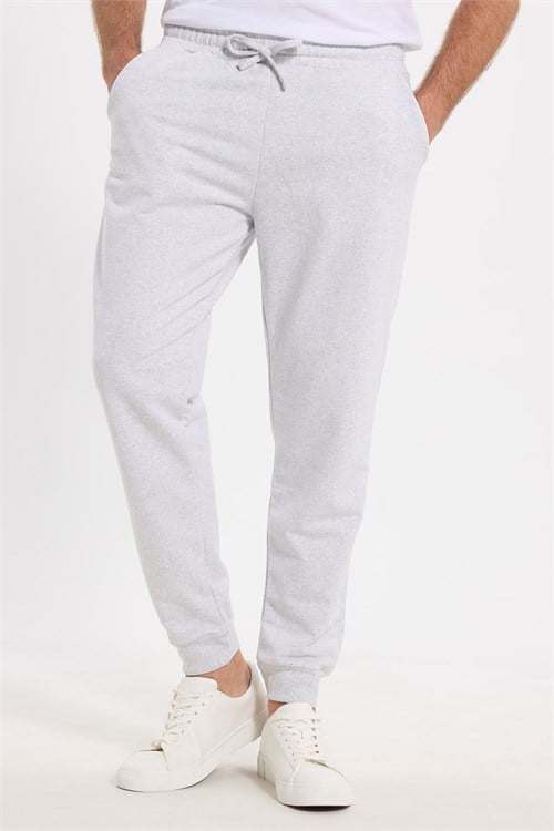 Erkek Regular Fit Klasik Kesim Beli Bağcıklı Jogger Cepli Lastikli Paça Gri Eşofman Altı