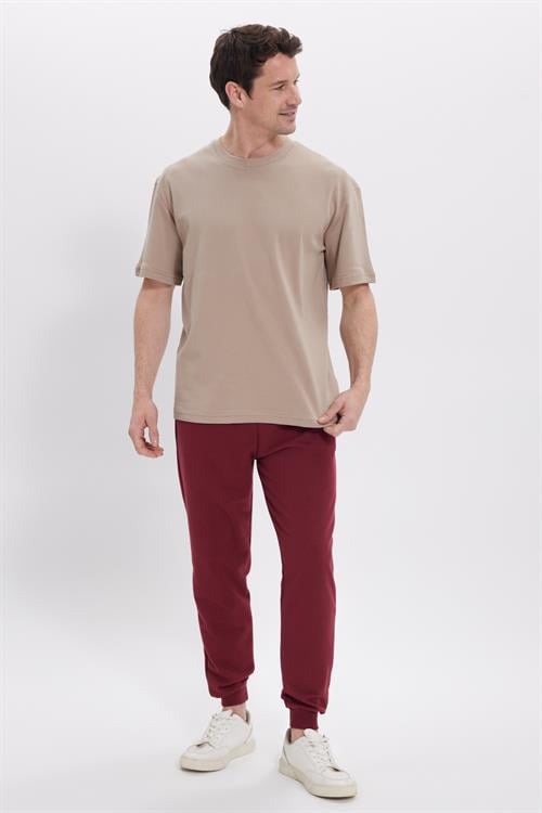 Erkek Regular Fit Klasik Kesim Beli Bağcıklı Jogger Cepli Lastikli Paça Bordo Eşofman Altı