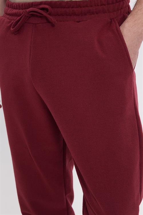 Erkek Regular Fit Klasik Kesim Beli Bağcıklı Jogger Cepli Lastikli Paça Bordo Eşofman Altı
