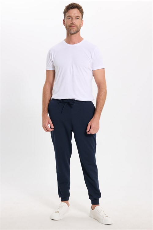Erkek Regular Fit Klasik Kesim Beli Bağcıklı Jogger Cepli Lastikli Paça Lacivert Eşofman Altı