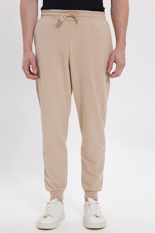 Erkek Regular Fit Klasik Kesim Beli Bağcıklı Jogger Cepli Lastikli Paça Bej Eşofman Altı