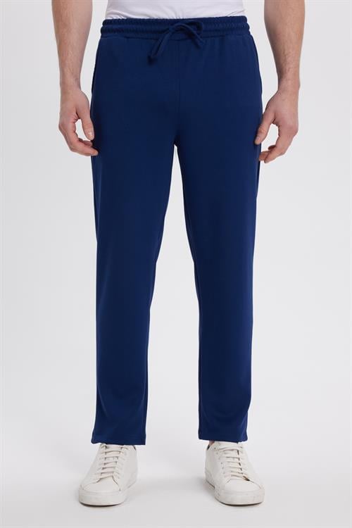 Erkek Slim Fit Dar Kesim Beli Bağcıklı 3 Cepli Geniş Paça Lacivert Eşofman Altı