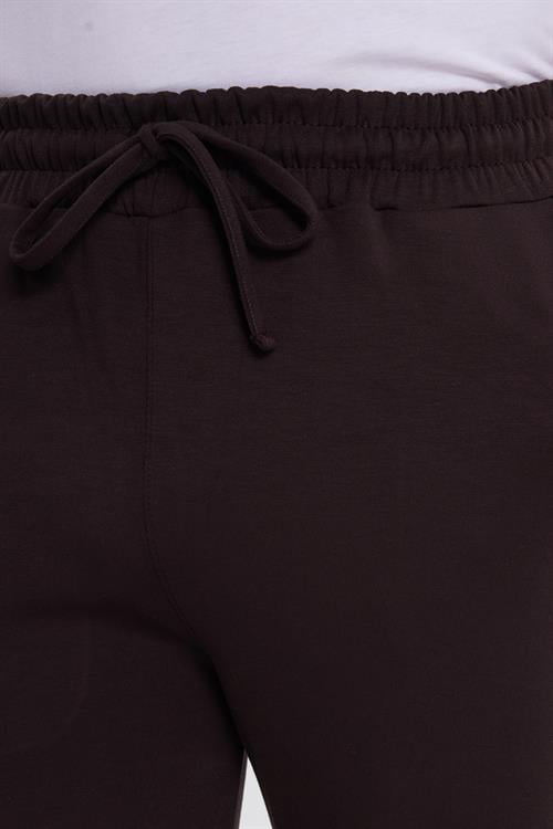 Erkek Slim Fit Dar Kesim Beli Bağcıklı 3 Cepli Geniş Paça Koyu Kahve Eşofman Altı
