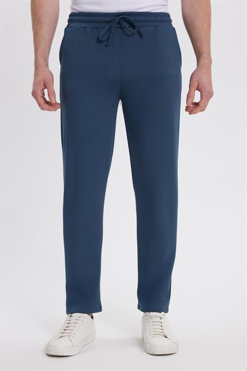 Erkek Slim Fit Dar Kesim Beli Bağcıklı 3 Cepli Geniş Paça Koyu Petrol Eşofman Altı
