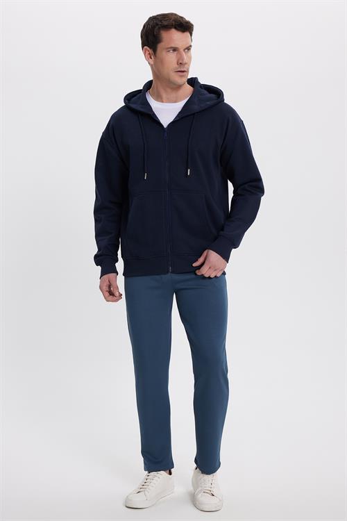 Erkek Slim Fit Dar Kesim Beli Bağcıklı 3 Cepli Geniş Paça Koyu Petrol Eşofman Altı