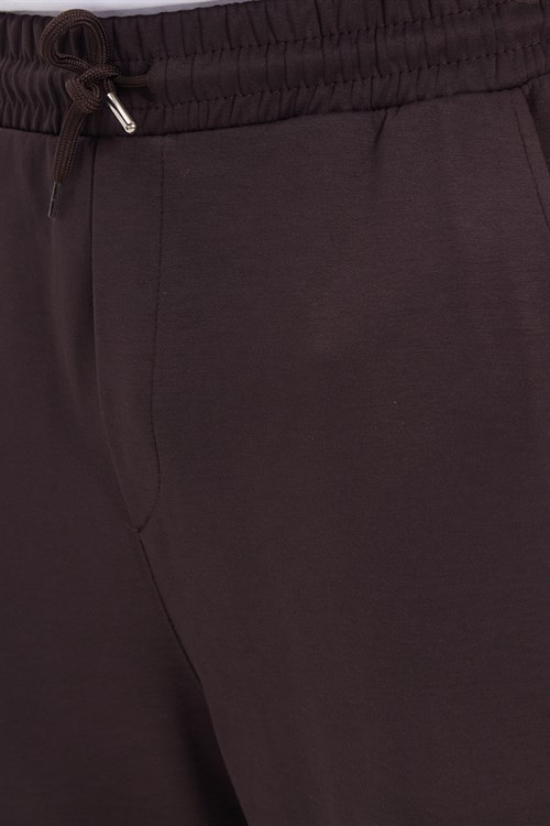 Erkek Kahverengi Baggy Fit Rahat Kesim Modal Kumaş Soft Doku Beli Bağcıklı Yan Cepli Eşofman Altı