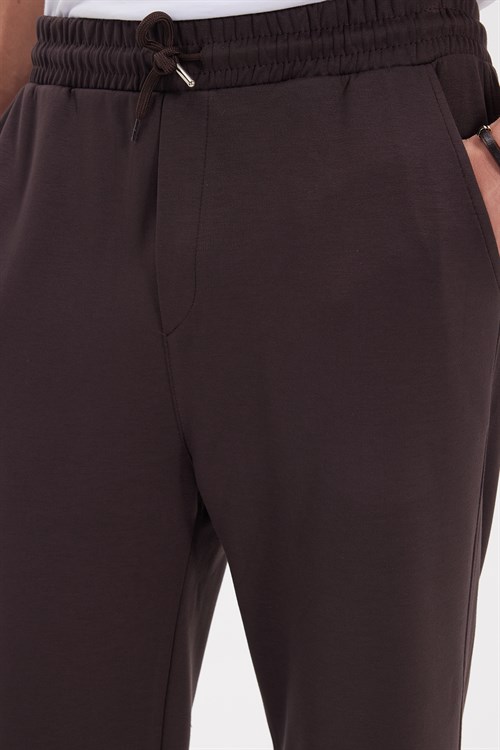 Erkek Kahverengi Baggy Fit Rahat Kesim Modal Kumaş Soft Doku Beli Bağcıklı Yan Cepli Eşofman Altı