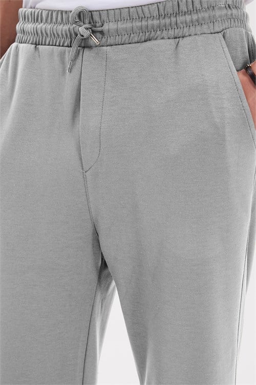 Erkek Baggy Fit Rahat Kesim Modal Kumaş Soft Doku Beli Bağcıklı Yan Cepli Gri Eşofman Altı