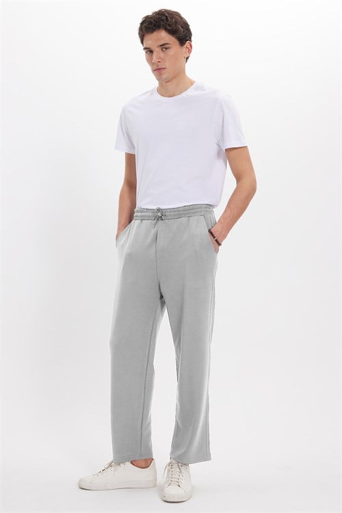 Erkek Baggy Fit Rahat Kesim Modal Kumaş Soft Doku Beli Bağcıklı Yan Cepli Gri Eşofman Altı