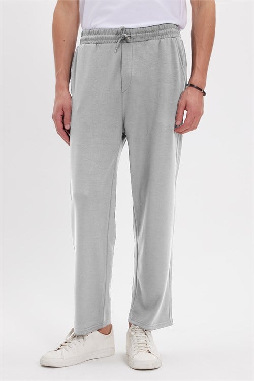 Erkek Baggy Fit Rahat Kesim Modal Kumaş Soft Doku Beli Bağcıklı Yan Cepli Gri Eşofman Altı
