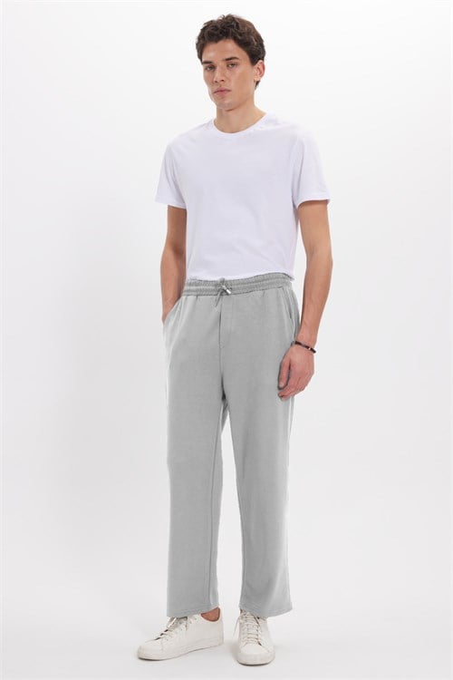 Erkek Baggy Fit Rahat Kesim Modal Kumaş Soft Doku Beli Bağcıklı Yan Cepli Gri Eşofman Altı