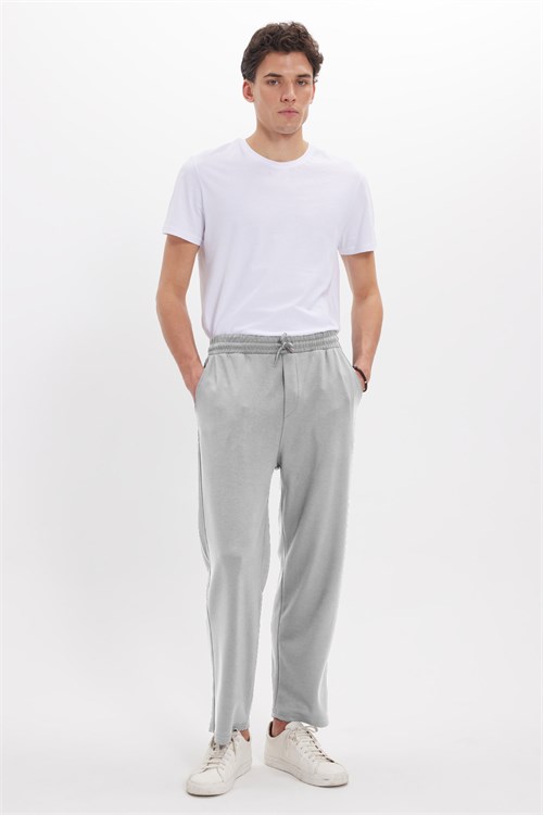 Erkek Baggy Fit Rahat Kesim Modal Kumaş Soft Doku Beli Bağcıklı Yan Cepli Gri Eşofman Altı