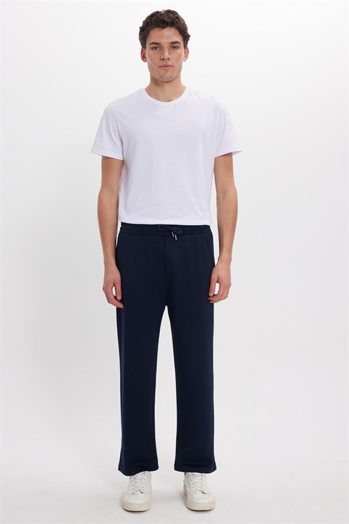 Erkek Lacivert Baggy Fit Rahat Kesim Modal Kumaş Soft Doku Beli Bağcıklı Yan Cepli Eşofman Altı