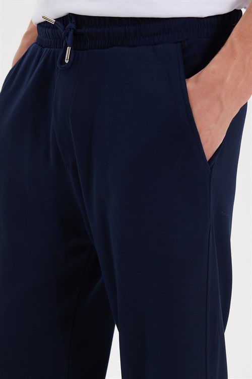 Erkek Lacivert Baggy Fit Rahat Kesim Modal Kumaş Soft Doku Beli Bağcıklı Yan Cepli Eşofman Altı