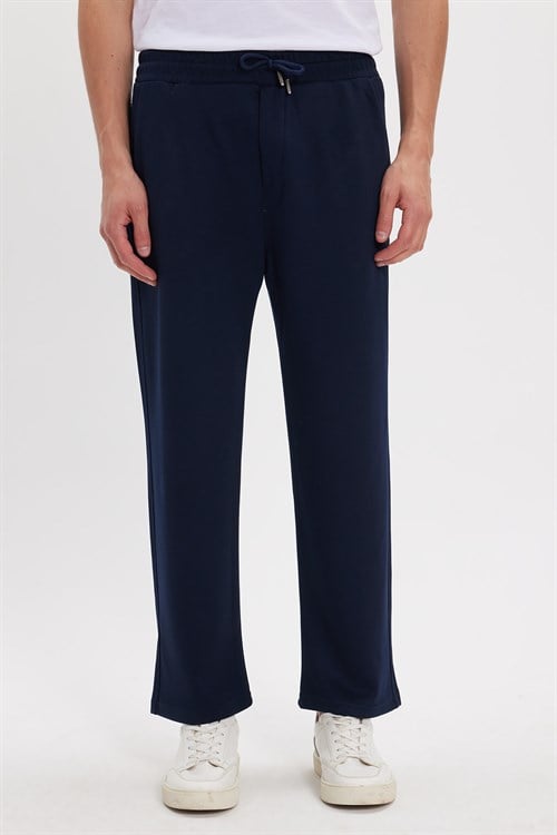 Erkek Lacivert Baggy Fit Rahat Kesim Modal Kumaş Soft Doku Beli Bağcıklı Yan Cepli Eşofman Altı
