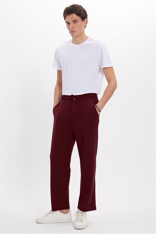 Erkek Baggy Fit Rahat Kesim Modal Kumaş Soft Doku Beli Bağcıklı Yan Cepli Bordo Eşofman Altı