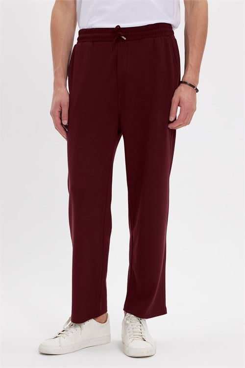 Erkek Baggy Fit Rahat Kesim Modal Kumaş Soft Doku Beli Bağcıklı Yan Cepli Bordo Eşofman Altı