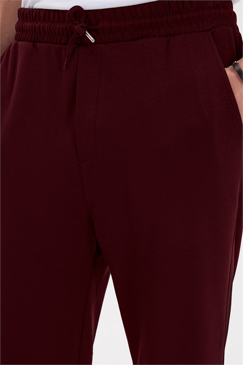 Erkek Baggy Fit Rahat Kesim Modal Kumaş Soft Doku Beli Bağcıklı Yan Cepli Bordo Eşofman Altı