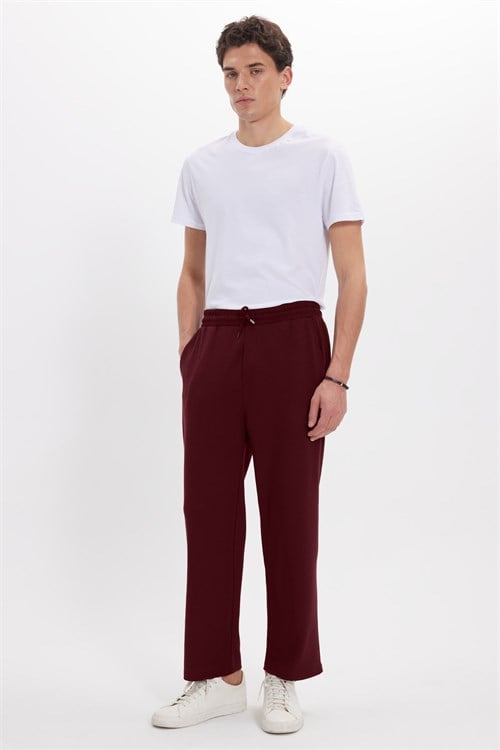 Erkek Baggy Fit Rahat Kesim Modal Kumaş Soft Doku Beli Bağcıklı Yan Cepli Bordo Eşofman Altı