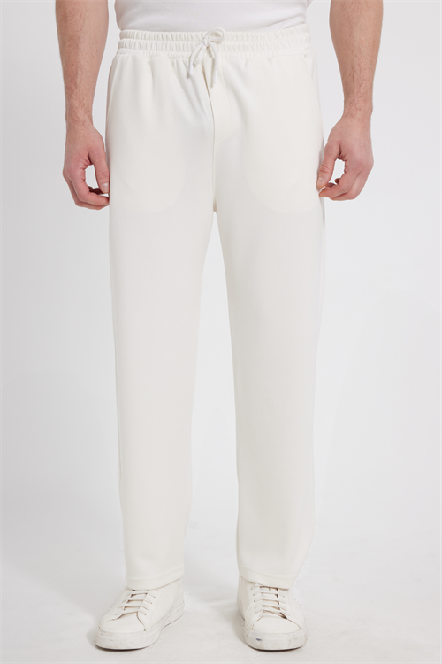 Erkek Ekru Baggy Fit Rahat Kesim Modal Kumaş Soft Doku Beli Bağcıklı Yan Cepli Eşofman Altı