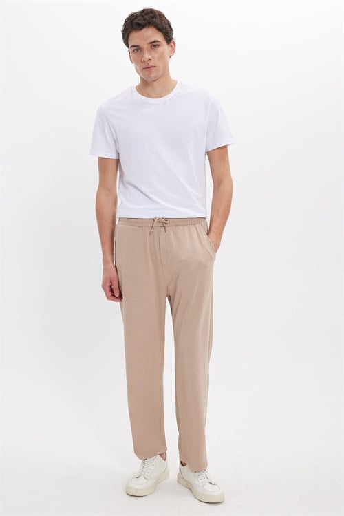 Erkek Koyu Vizon Baggy Fit Rahat Kesim Modal Kumaş Soft Doku Beli Bağcıklı Yan Cepli Eşofman Altı