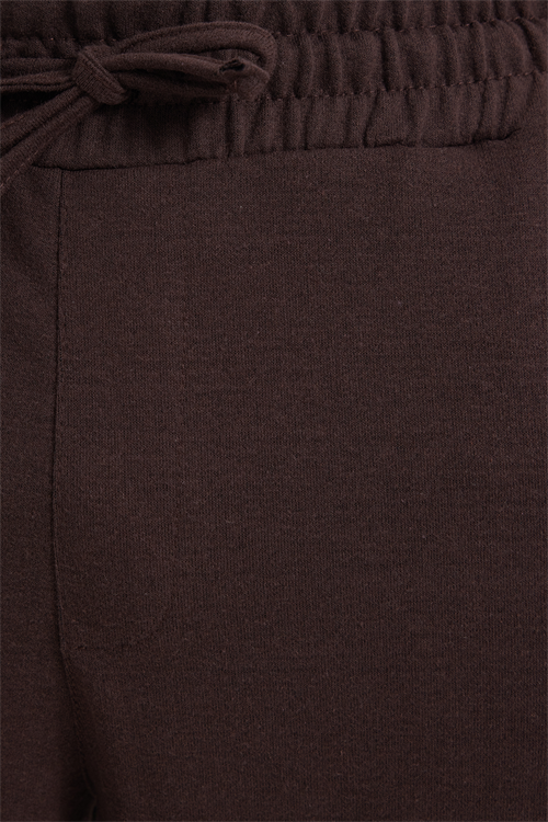 Erkek Kahverengi Pamuklu Baggy Fit Rahat Kesim Beli Bağcıklı Yan Cepli Örme Eşofman Altı