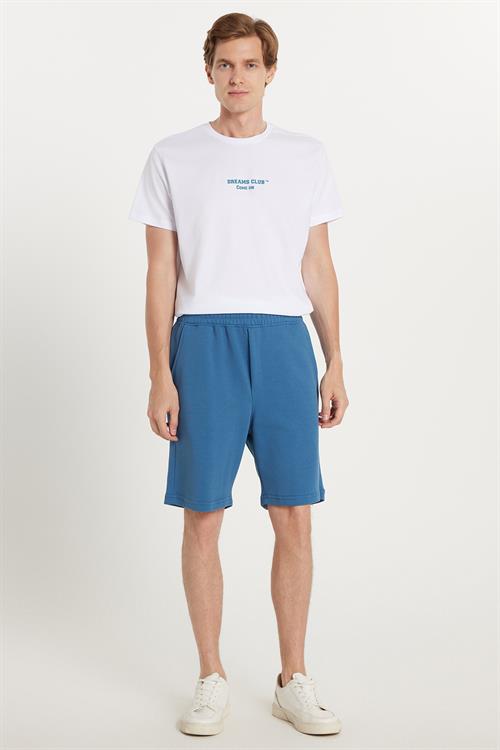 Erkek Regular Fit Klasik Kesim 3 cepli Beli Lastikli İndigo Şort