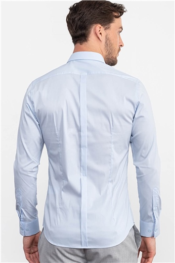 Süper Slim Fit Uzun Kollu Pamuklu Likralı Erkek Mavi Gömlek
