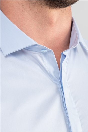 Süper Slim Fit Uzun Kollu Pamuklu Likralı Erkek Mavi Gömlek