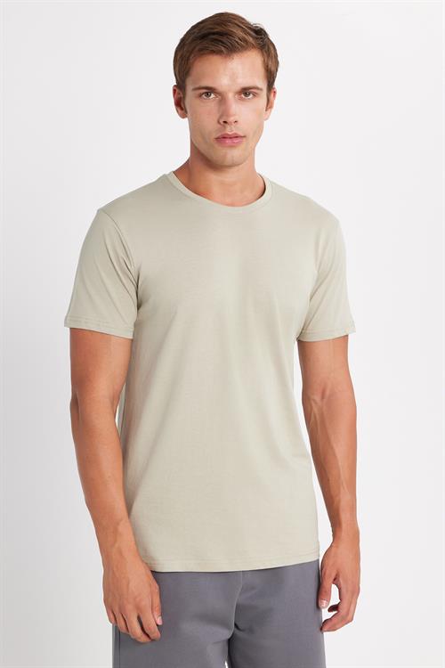 Unisex Slim Fit Dar Kesim %100 Pamuk Yumuşak Dokulu Yeşil Bisiklet Yaka Tişört