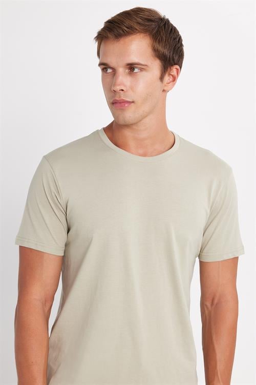 Unisex Slim Fit Dar Kesim %100 Pamuk Yumuşak Dokulu Yeşil Bisiklet Yaka Tişört