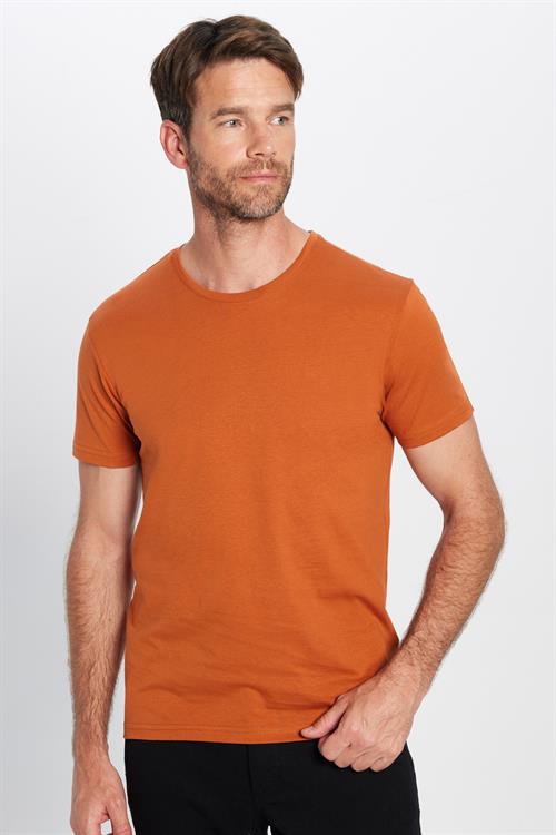 Unisex Slim Fit Dar Kesim %100 Pamuk Yumuşak Dokulu Tarçın Renk Bisiklet Yaka Tişört