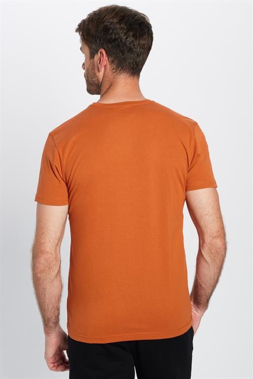 Unisex Slim Fit Dar Kesim %100 Pamuk Yumuşak Dokulu Tarçın Renk Bisiklet Yaka Tişört