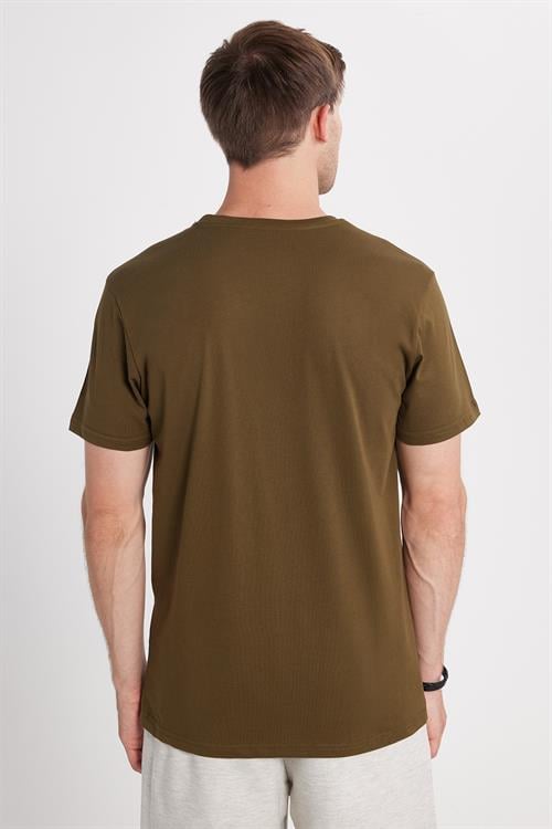 Unisex Slim Fit Dar Kesim %100 Pamuk Yumuşak Dokulu Haki Bisiklet Yaka Tişört